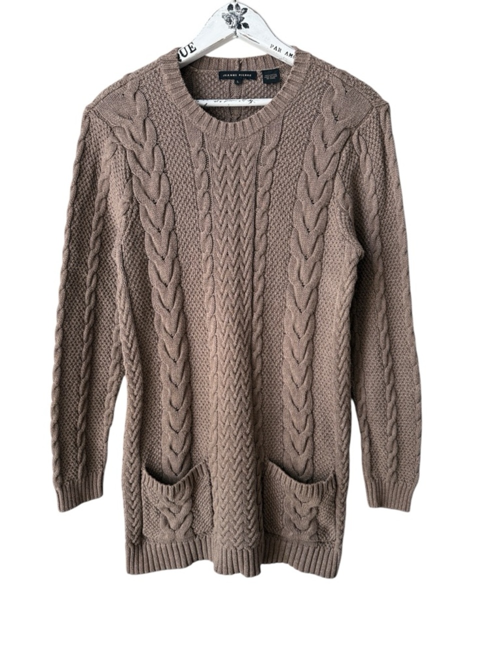 Jeanne Pierre Cable Knit Sweater Dress 100% Cotton Size L